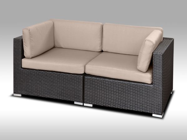 Umělý ratan - sofa ALLEGRA hnědá pro 2 osoby, sv. hnědý polstr - VÝPRODEJ