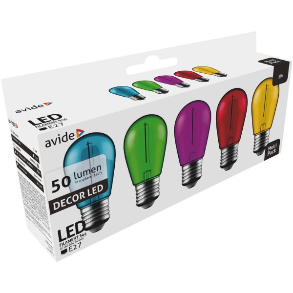 Sada retro barevných LED žárovek E27 1W 50lm - tyrkysová, zelená, fialová, červená, žlutá