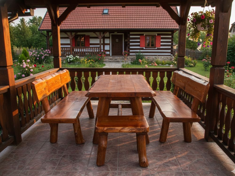 Dřevěný zahradní nábytek z masivu Obří Důl 2m pro 8 osob oranžový