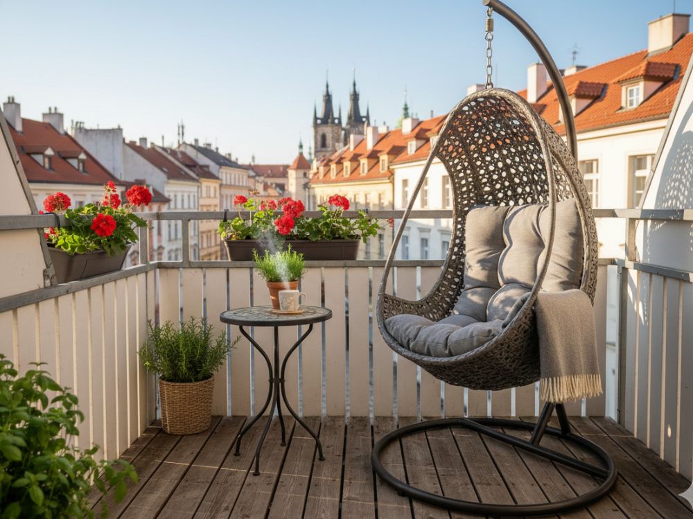 Závěsné křeslo – zahradní houpačka Funny šedý umělý ratan