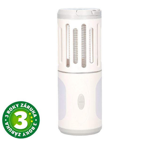 LED svítilna s UV lapačem hmyzu Navelis 6W 30m2, 90lm studené světlo, na 3 AA, 3 roky zár.