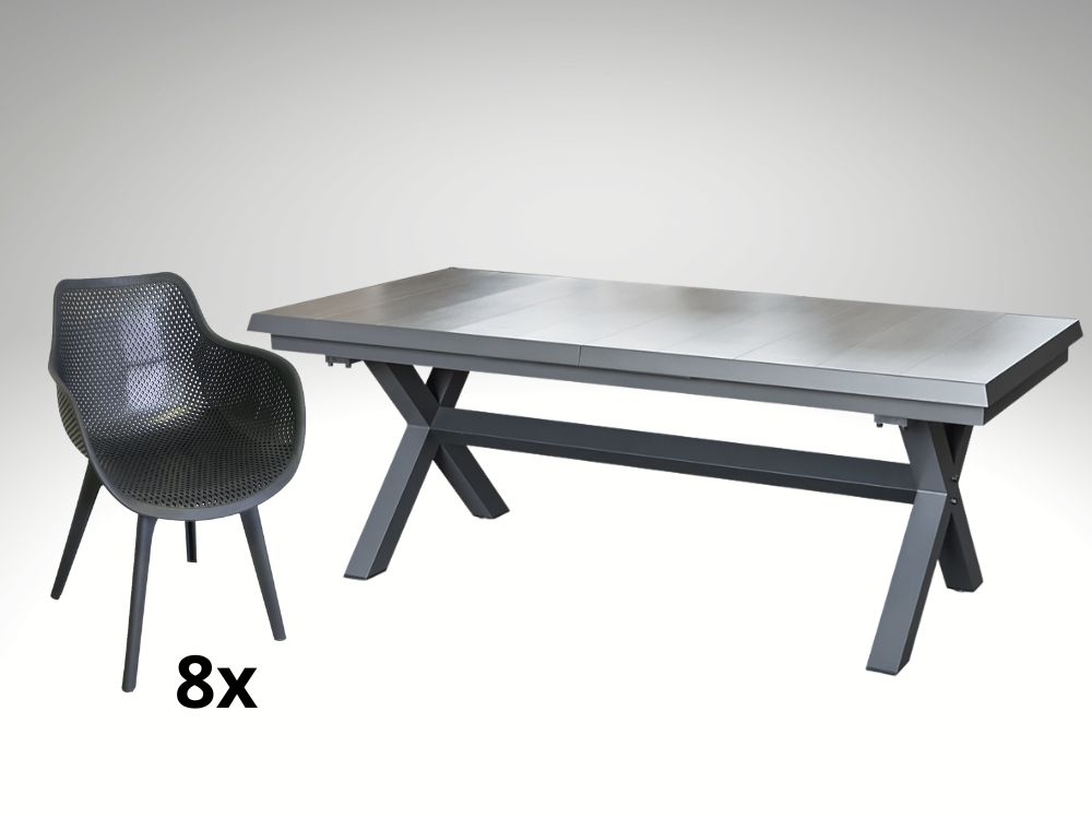 Hliníkový zahradní nábytek rozkládací stůl Gerardo 205/265cm a 8 designových křesel Jasper