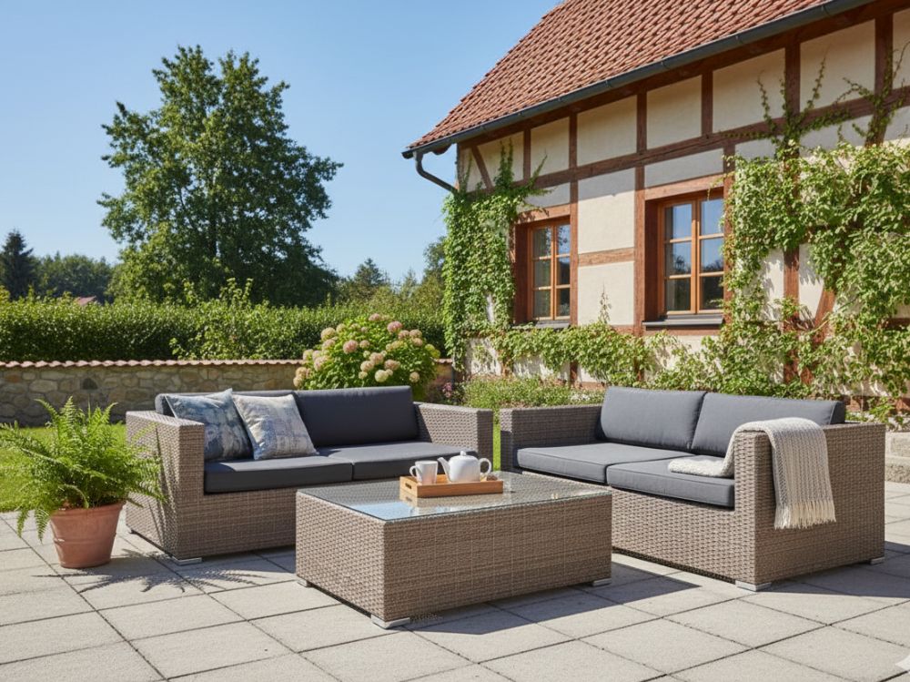 Zahradní set ALLEGRA 5 pro 4 osoby šedobéžový umělý ratan