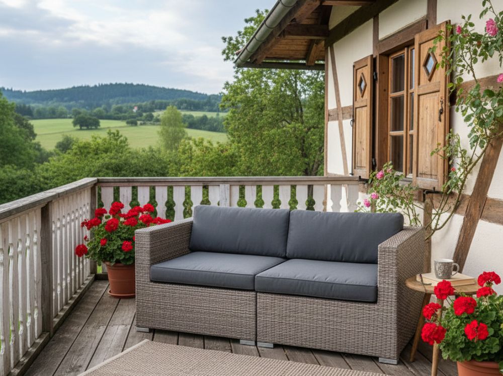 Zahradní set - sofa ALLEGRA pro 2 osoby, šedobéžový umělý ratan 166cm