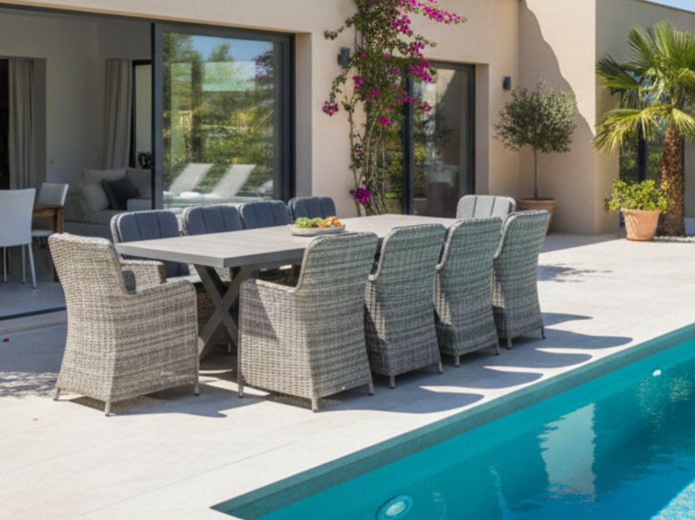 Hliníkový zahradní nábytek: rozkládací stůl Gerardo 205/265cm a 10 křesel Manchester