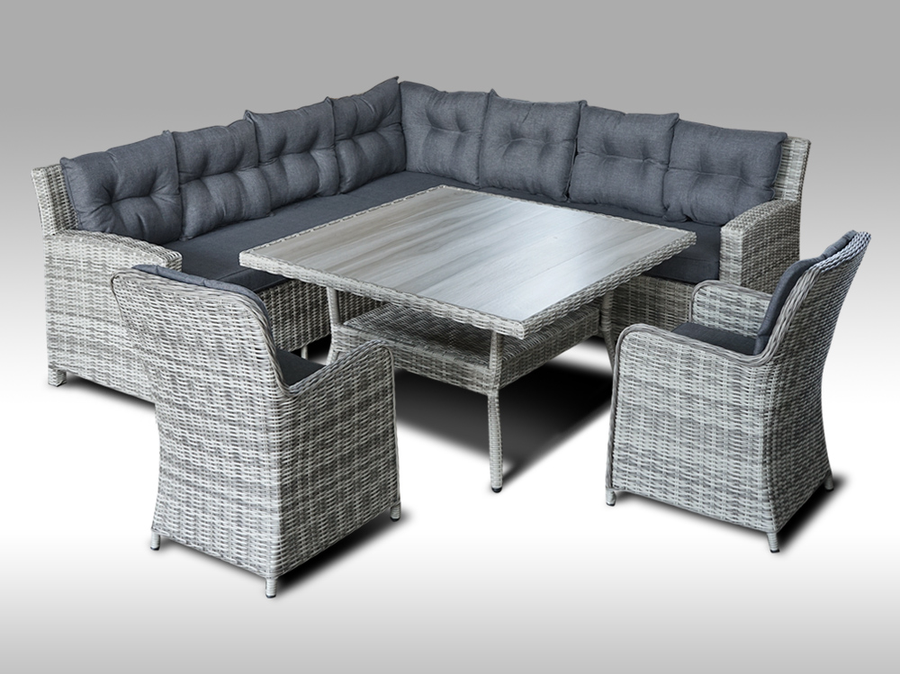 Zahradní set – sedací souprava Paola Q 3 pro 8 osob, kulatý šedý umělý ratan 238x238cm