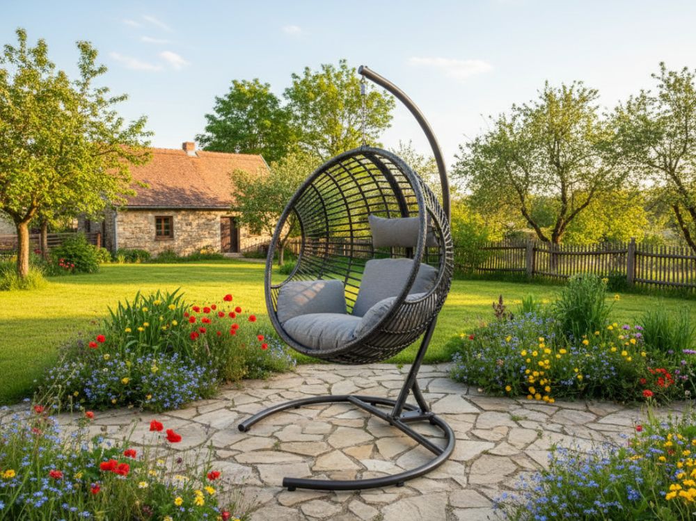 Závěsné křeslo – zahradní houpačka Dusty umělý ratan antracit